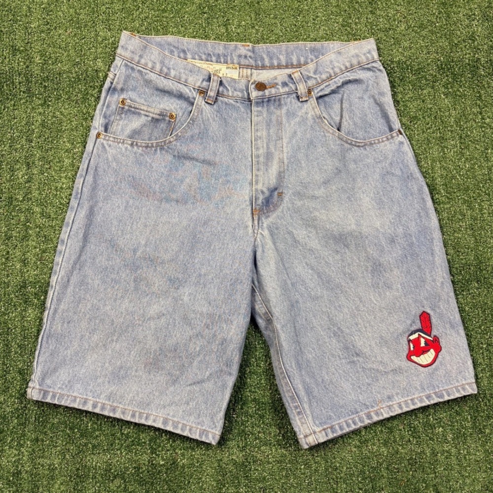 Vintage Team Admit One Cleveland Indians Denim Shorts Skater Y2K MLB 30